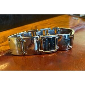 Women's Silver Tone Nine West Watch, Bracelet Band, Black Face